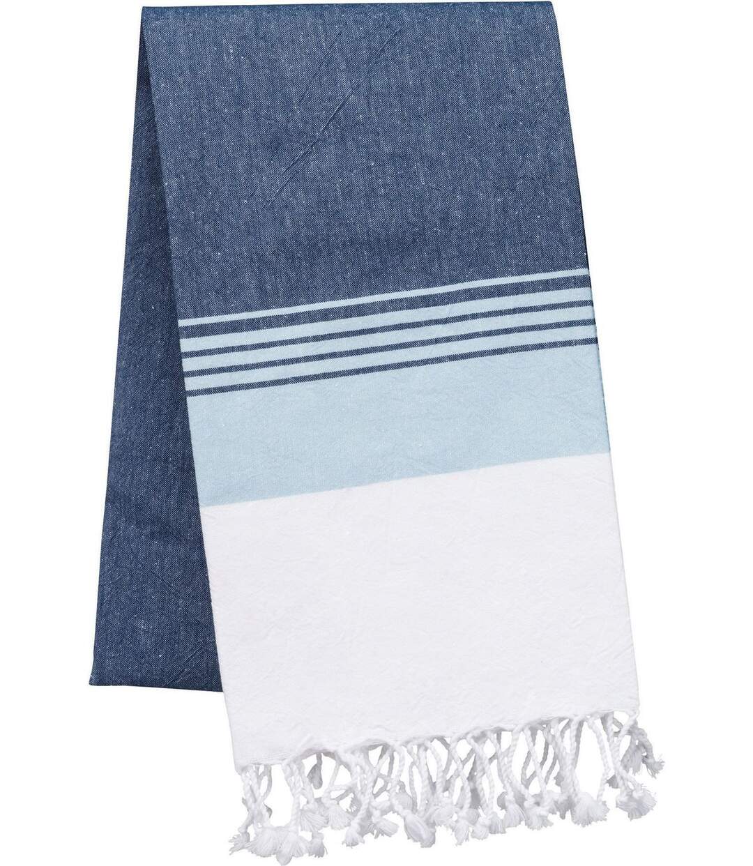 Drap de plage - Fouta à rayures aspect vieilli - K134 - bleu denim et bleu ciel