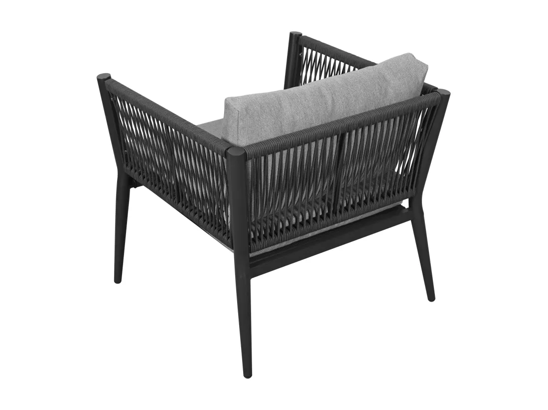 Salon de jardin 5 places - Ensemble de chaises longues de jardin - en fer galvanisé léger - en corde - canapé - 2 fauteuils et table basse - Gris
