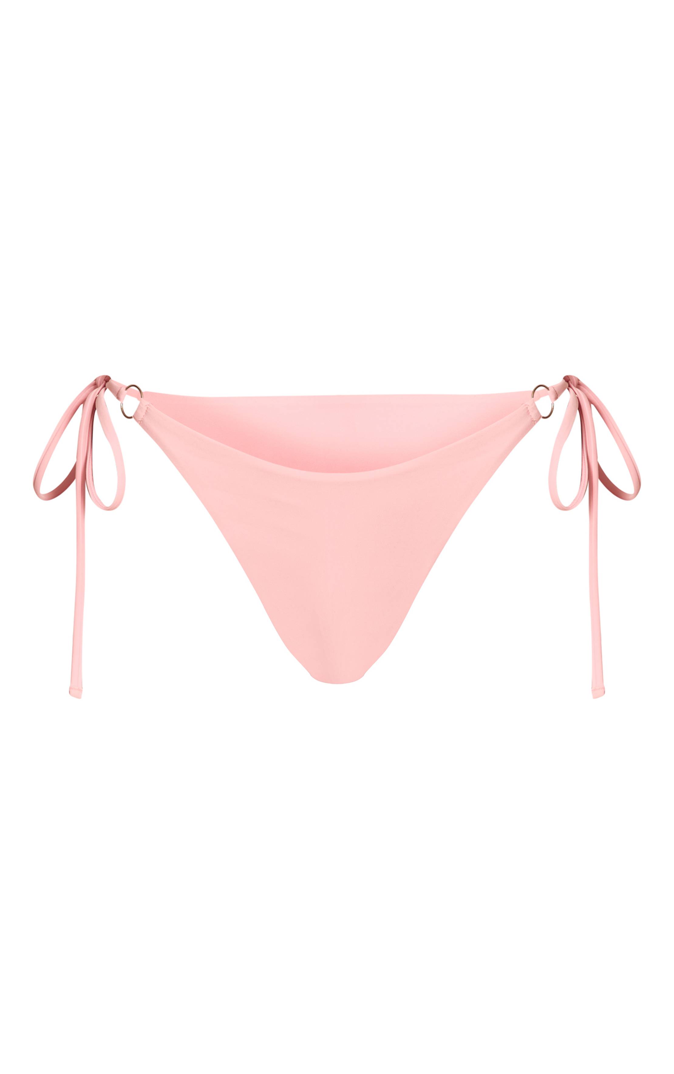 Rose Bas De Bikini Mini Avec Anneaux En O Et Liens Sur Les Côtés