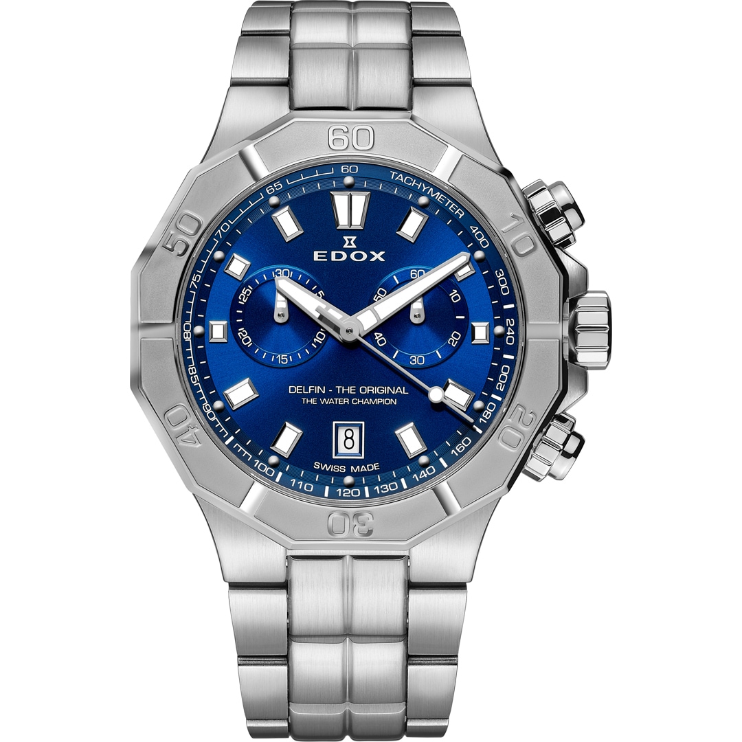 Edox Delfin Chronograph Blau / Silbrig