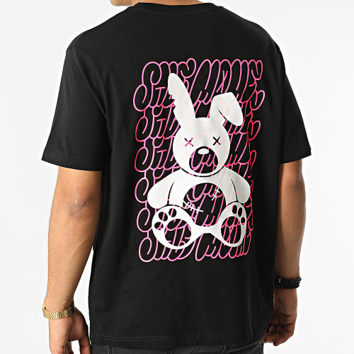 Tee Shirt Oversize Large Lapin Tag Noir Rose Fluo