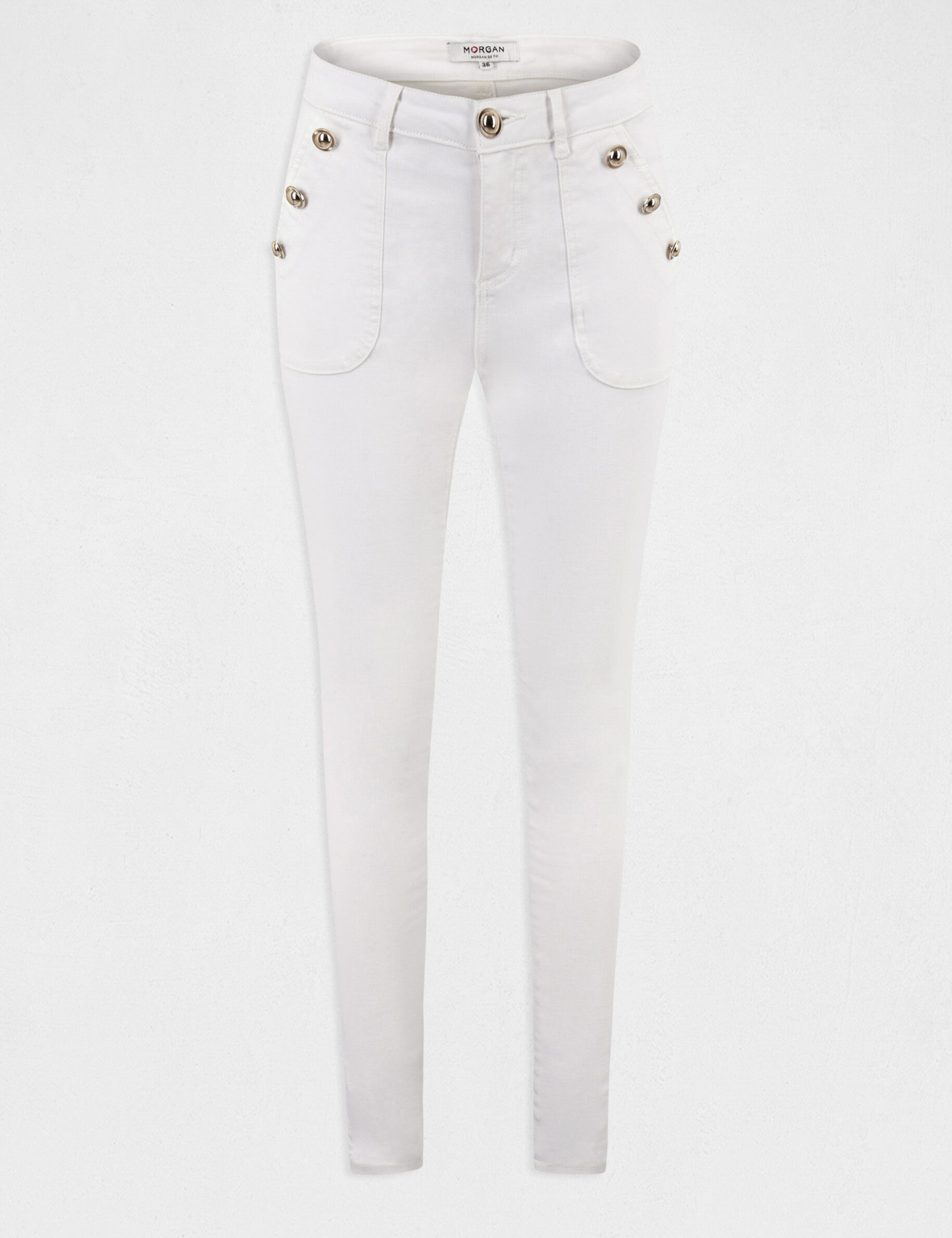 Pantalon skinny à ponts ecru femme - ecru