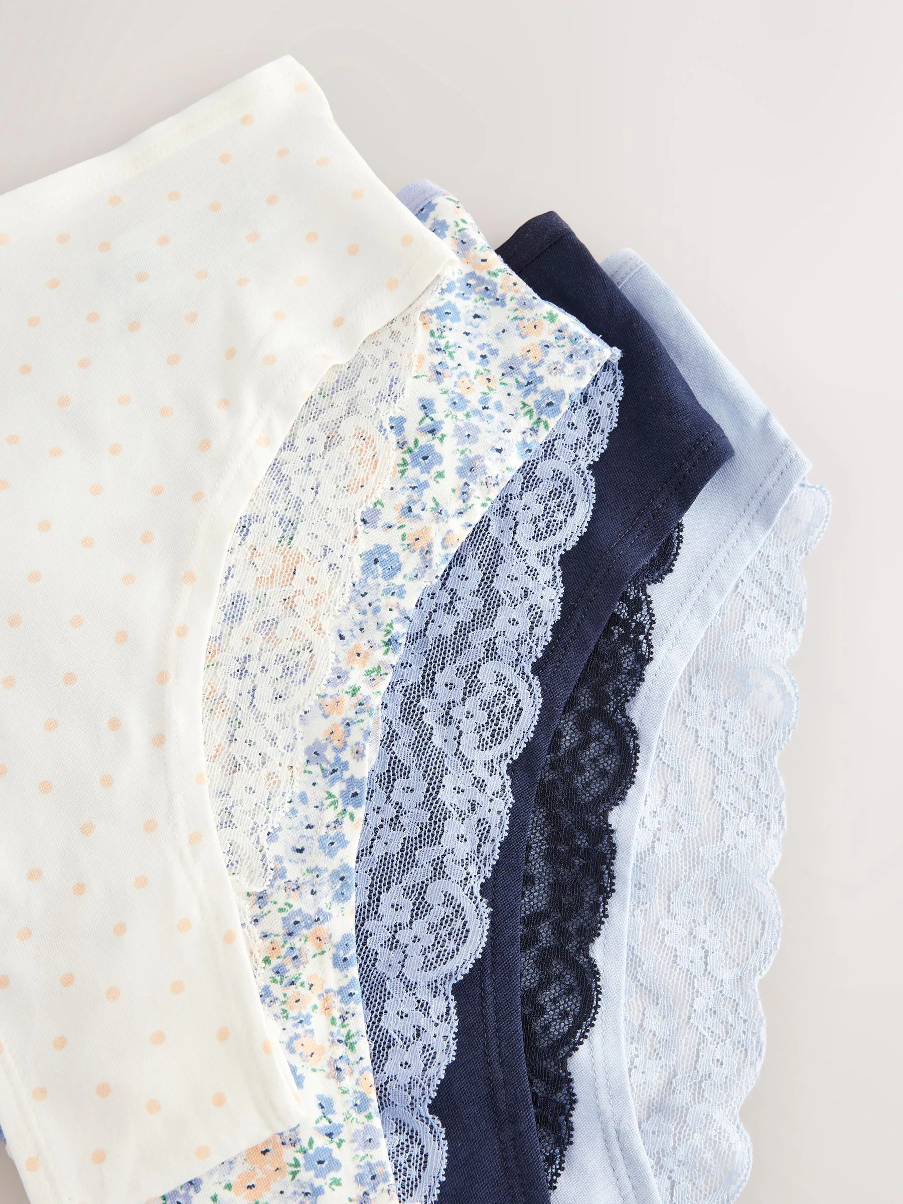 Blauw gebloemd - Katoenen kanten slipjes 4 stuks