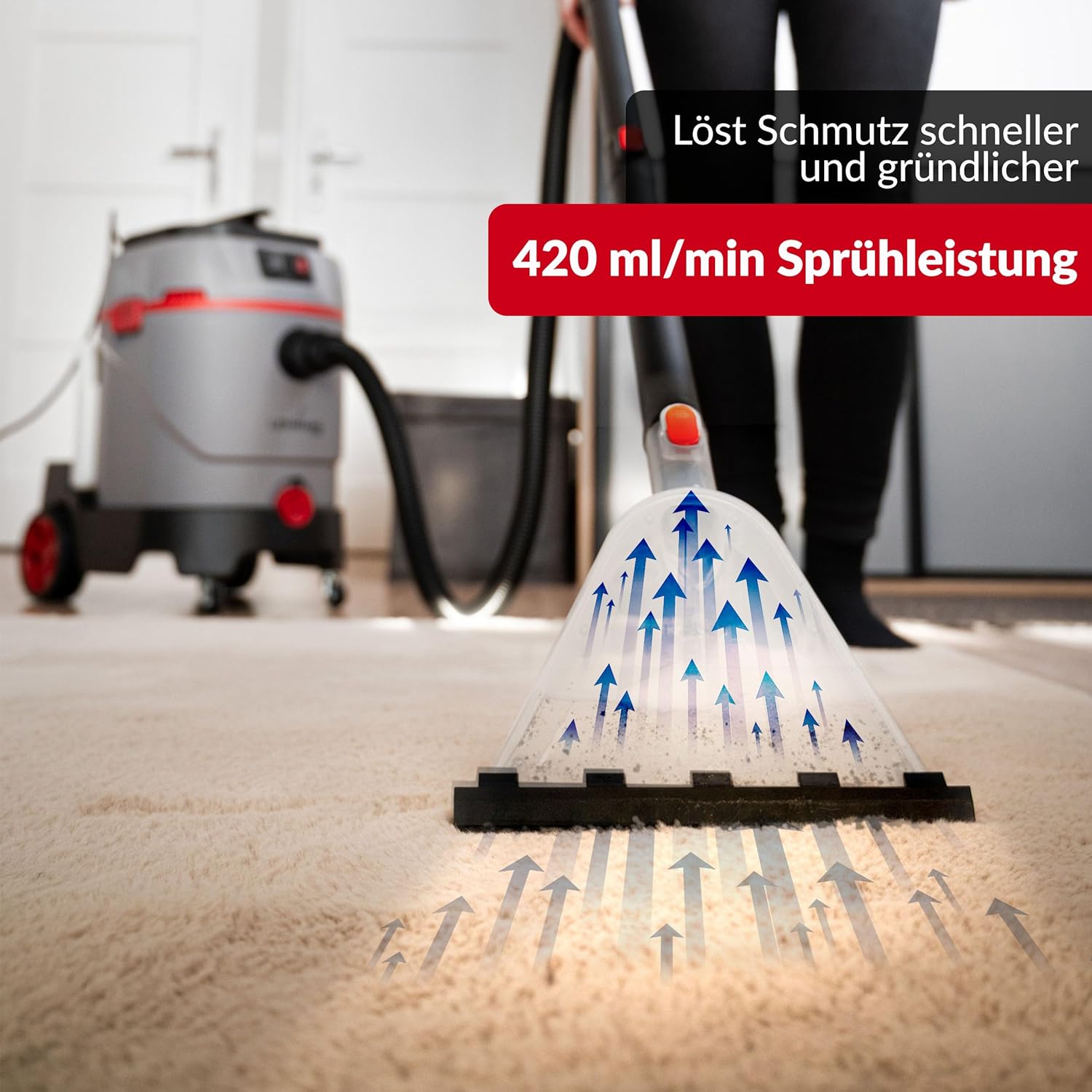 LEHMANN Primewash 2800 Waschsauger, Profi Teppichreiniger & Polsterreiniger mit Heißwasser 60°C, Nass- & Trockensauger mit 35 L Tank, Sprühextraktionsgerät für Textilien & Böden, Grau