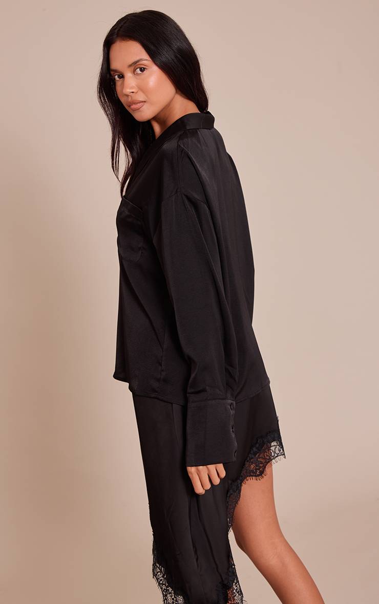 Noir Chemise À Manches Longues En Satin À Pois