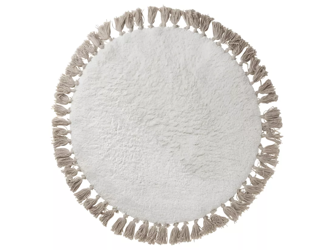 Tapis déco enfant rond à pompons en coton 70x70cm