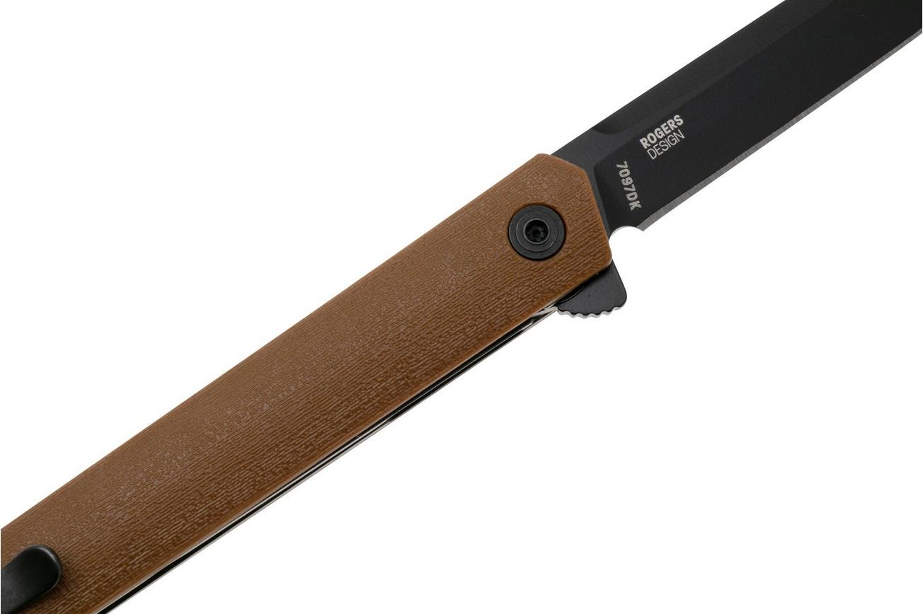 CRKT CEO Flipper 7097DK Black EDP AUS8, Desert Tan GRN, zakmes, Richard Rogers design