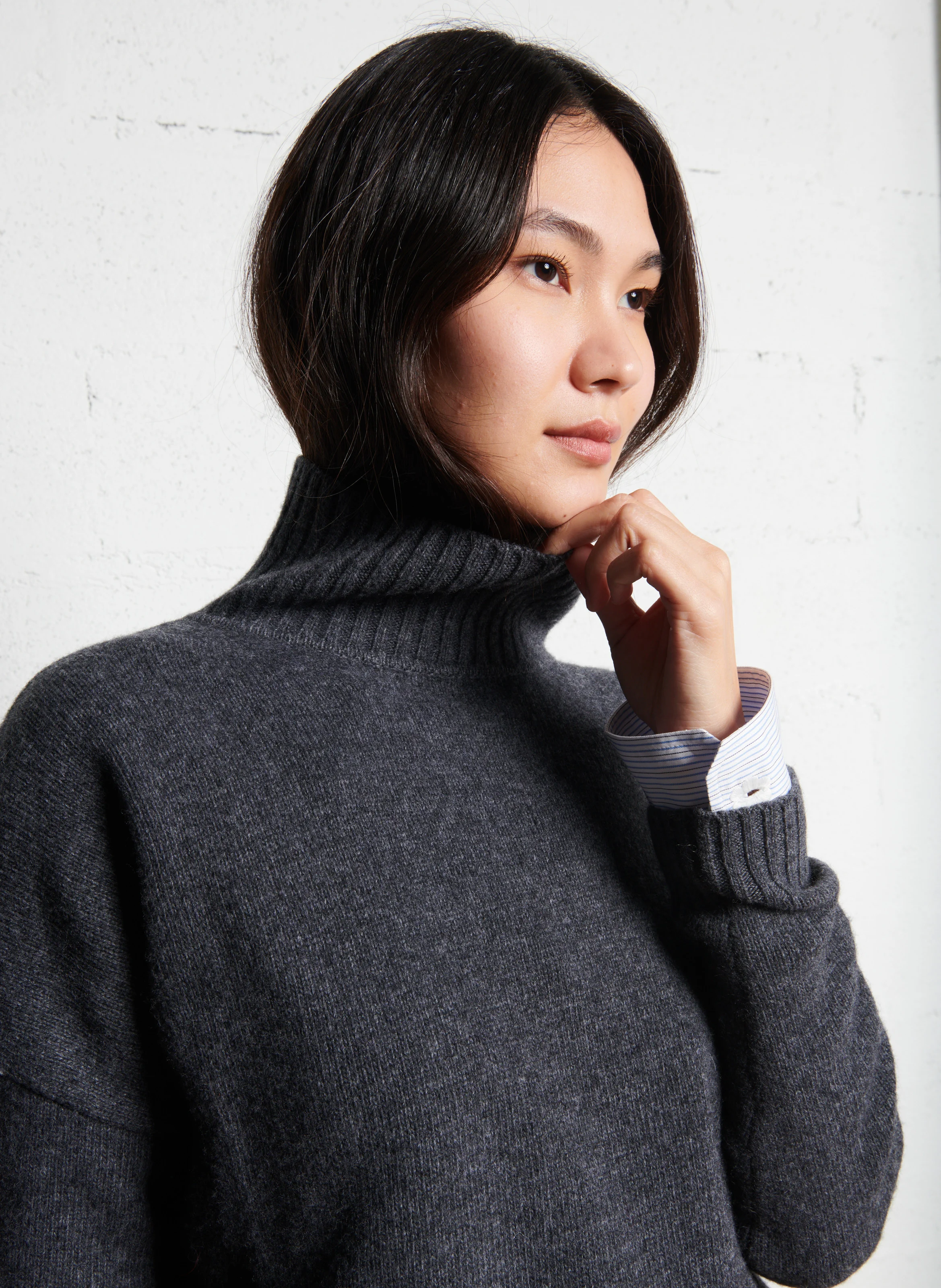 BORGIA - Pull ample col montant en laine | Noir