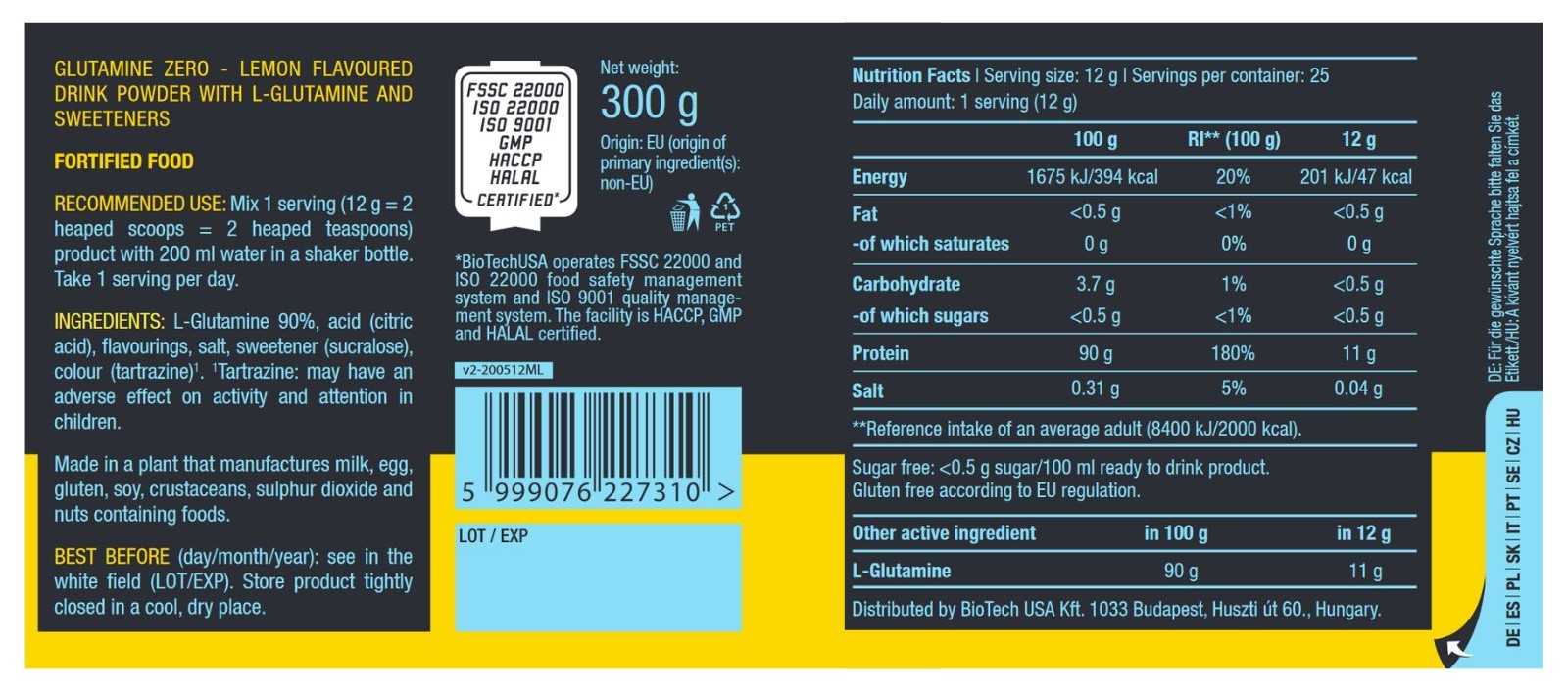Biotech USA Glutamina Zero 300g