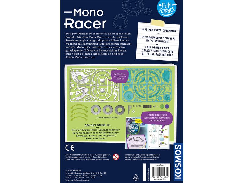 Kosmos Experimentierkasten Fun Science Mono-Racer Perfekt für Hobbybauer und Anfänger