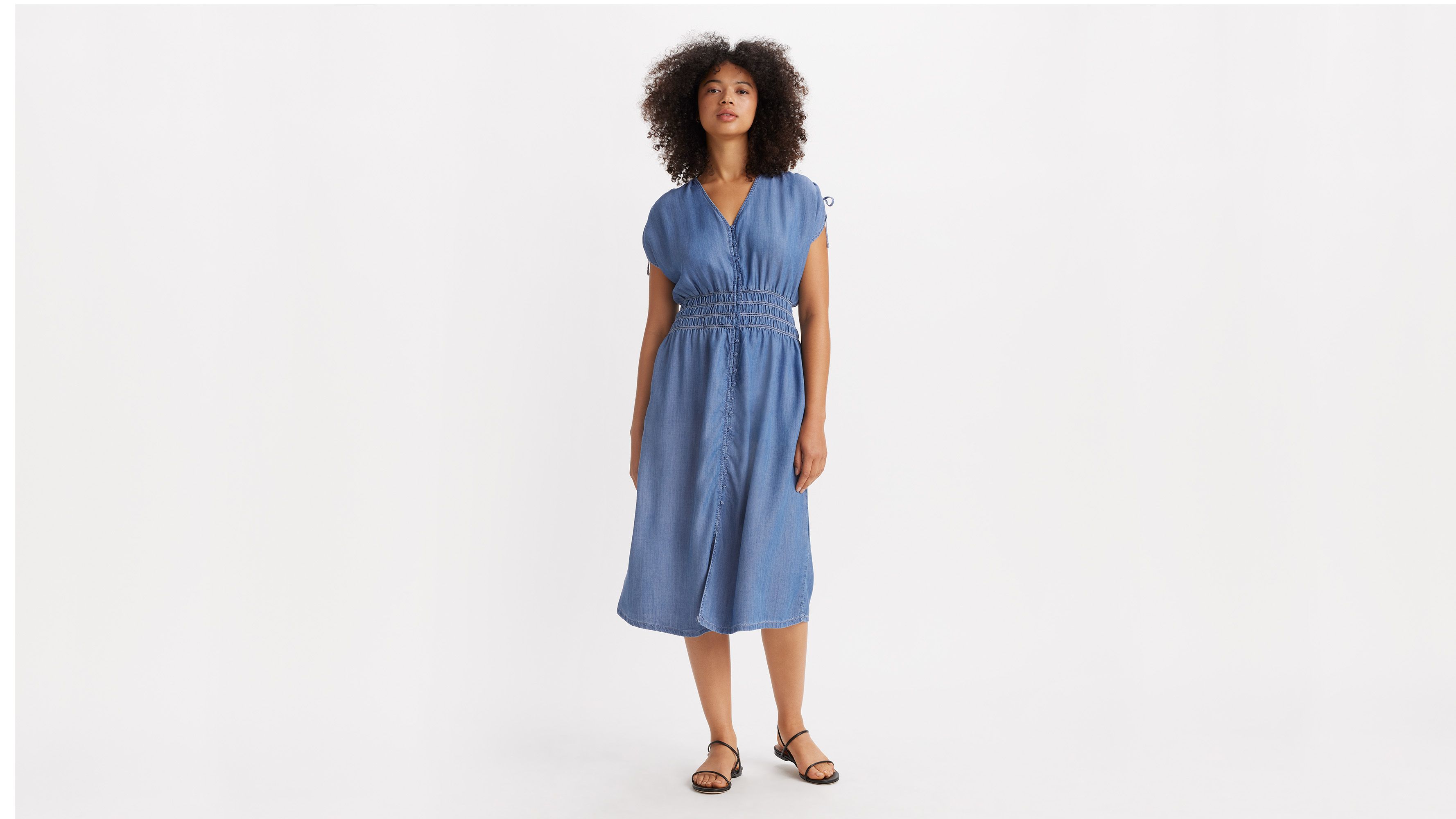 Robe mi-longue Betty Lightweight - New News - Bleu