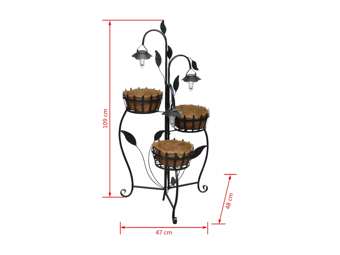 Panier à fleurs suspendu en fibre de coco avec LED solaire