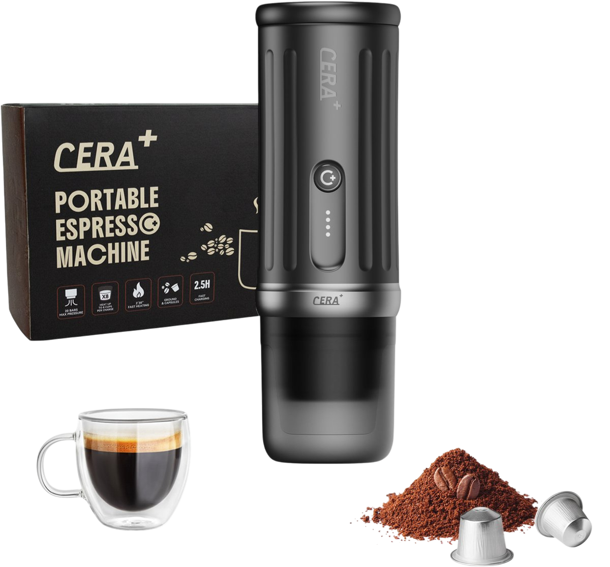CERA+ Cerapresso draagbare elektrische espressomachine - Black