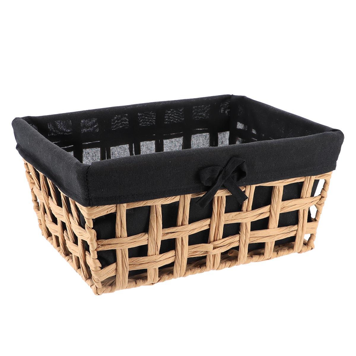 PANIERE PAPIER AJOURE 32X24X15CM NATUREL TISSU NOIR