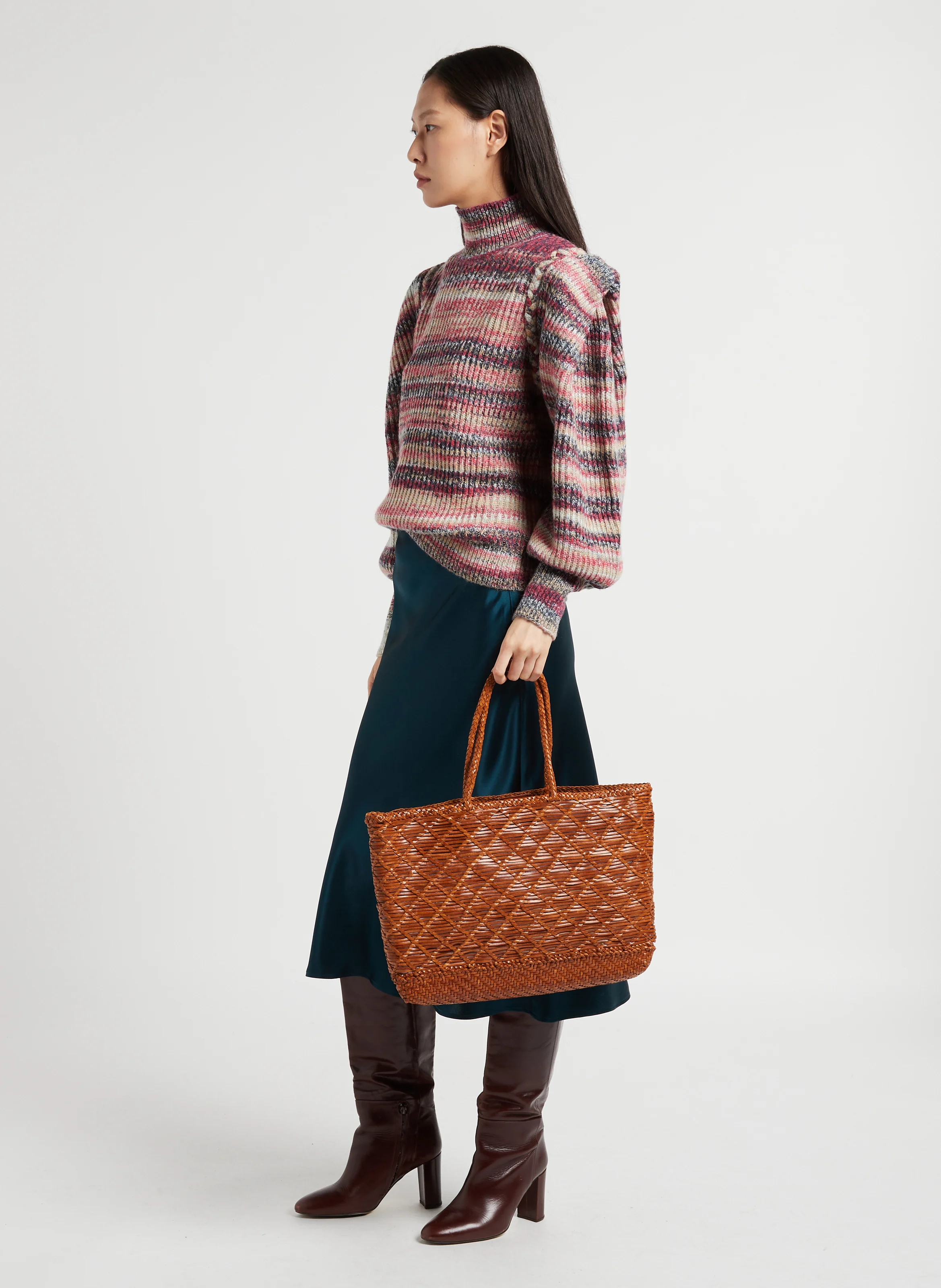 EW CORSO - Panier tissé en cuir | Marron