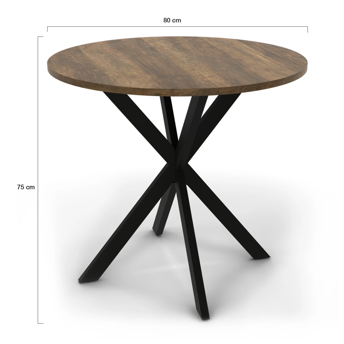 Table à manger ronde ALIX plateau HAWKINS 4 personnes pied araignée bois foncé et noir 80 cm
