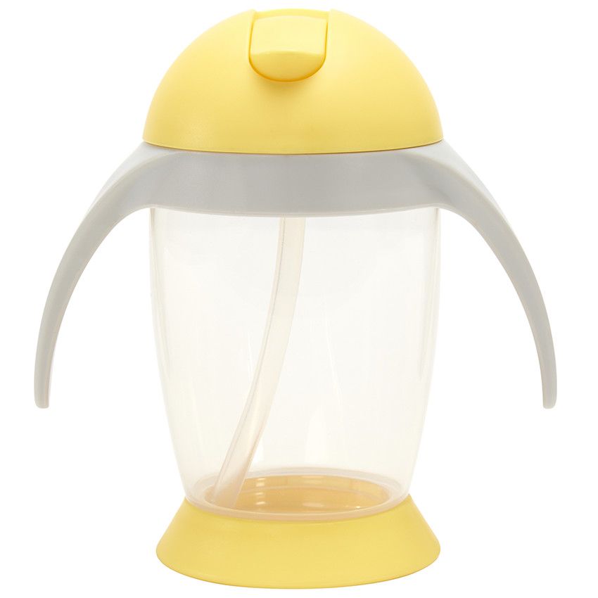Tasse d'apprentissage à paille et anses 180 ml jaune/gris - Ecru