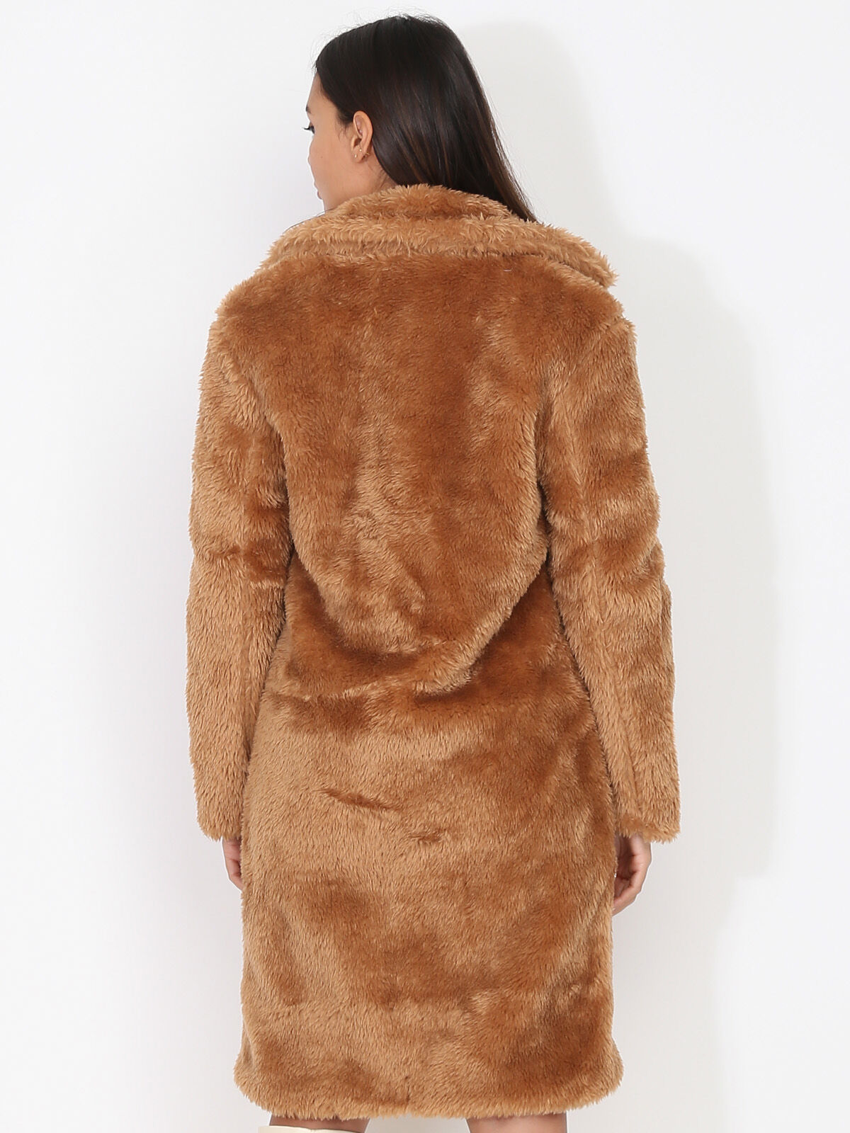 Manteau oversize en fausse fourrure- Marron