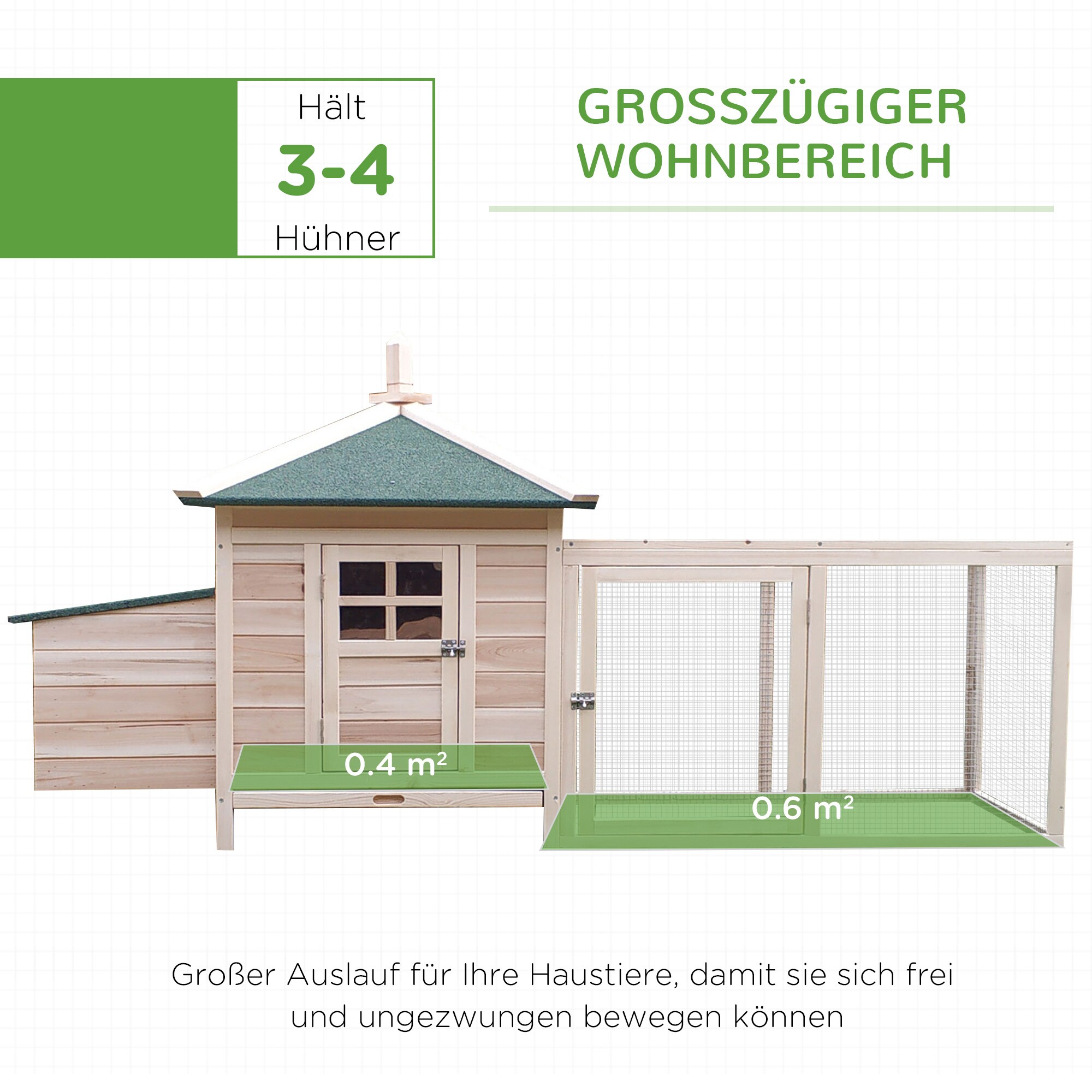 PawHut Hühnerstall mit Freigehege 196 x 73,5 x 98 cm (LxBxH)