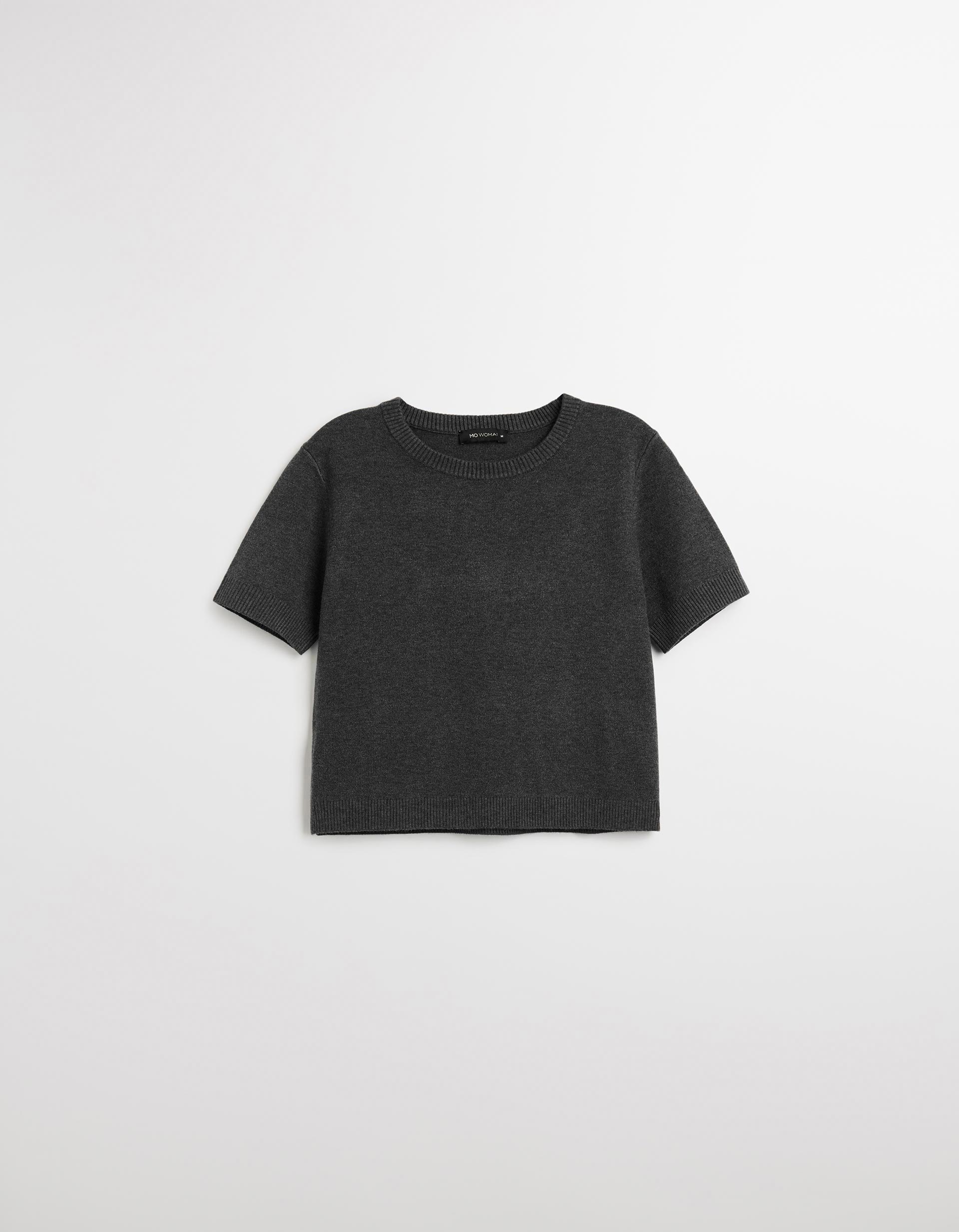 T-shirt de Malha, Mulher, Cinzento Escuro