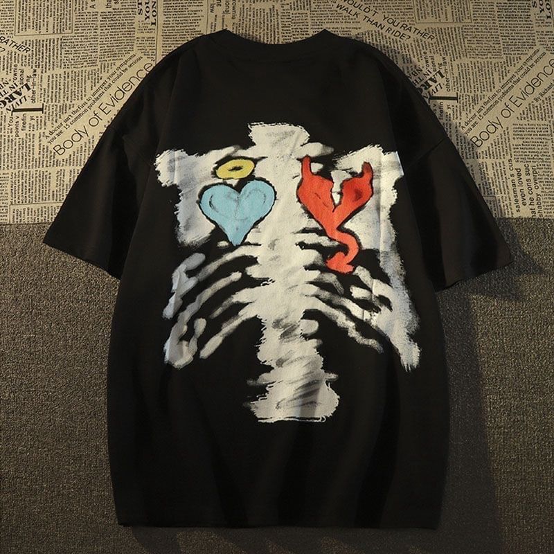 Macho - T-shirt met korte mouwen, ronde hals en skeletprint