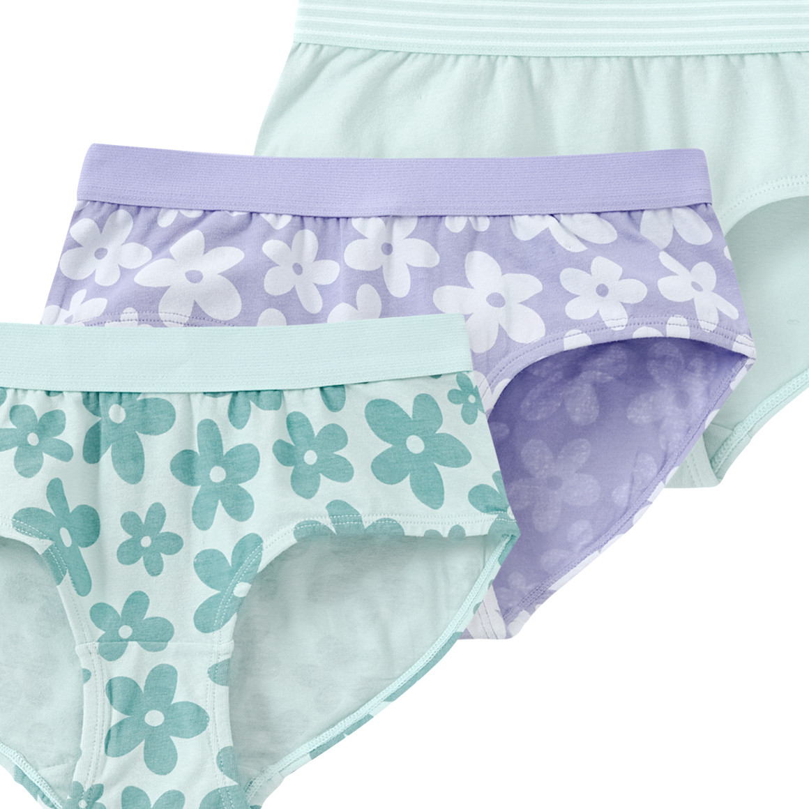 Famy 3 Mädchen Pantys mit Blumen helllila / helltürkis