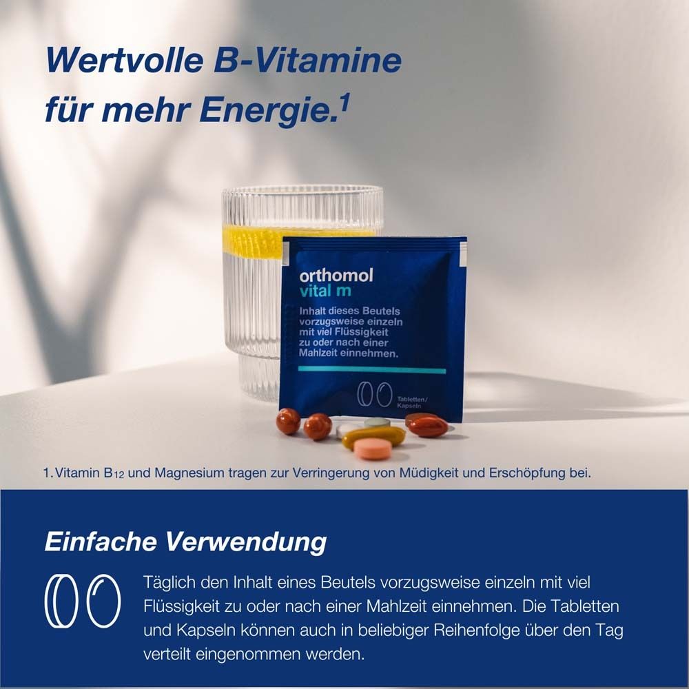 Orthomol Vital m - Mikronährstoffe für Männer - bei Müdigkeit - mit B-Vitaminen, Omega-3 und Magnesium - Tabletten/Kapseln