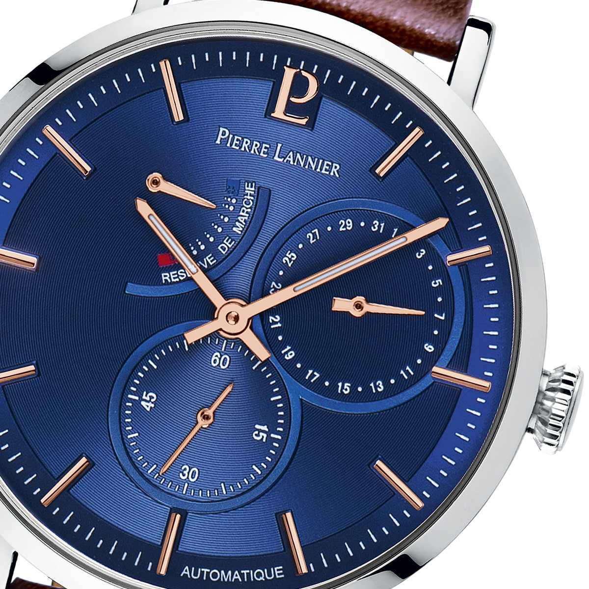 Montre Pierre Lannier homme automatique acier cuir brun