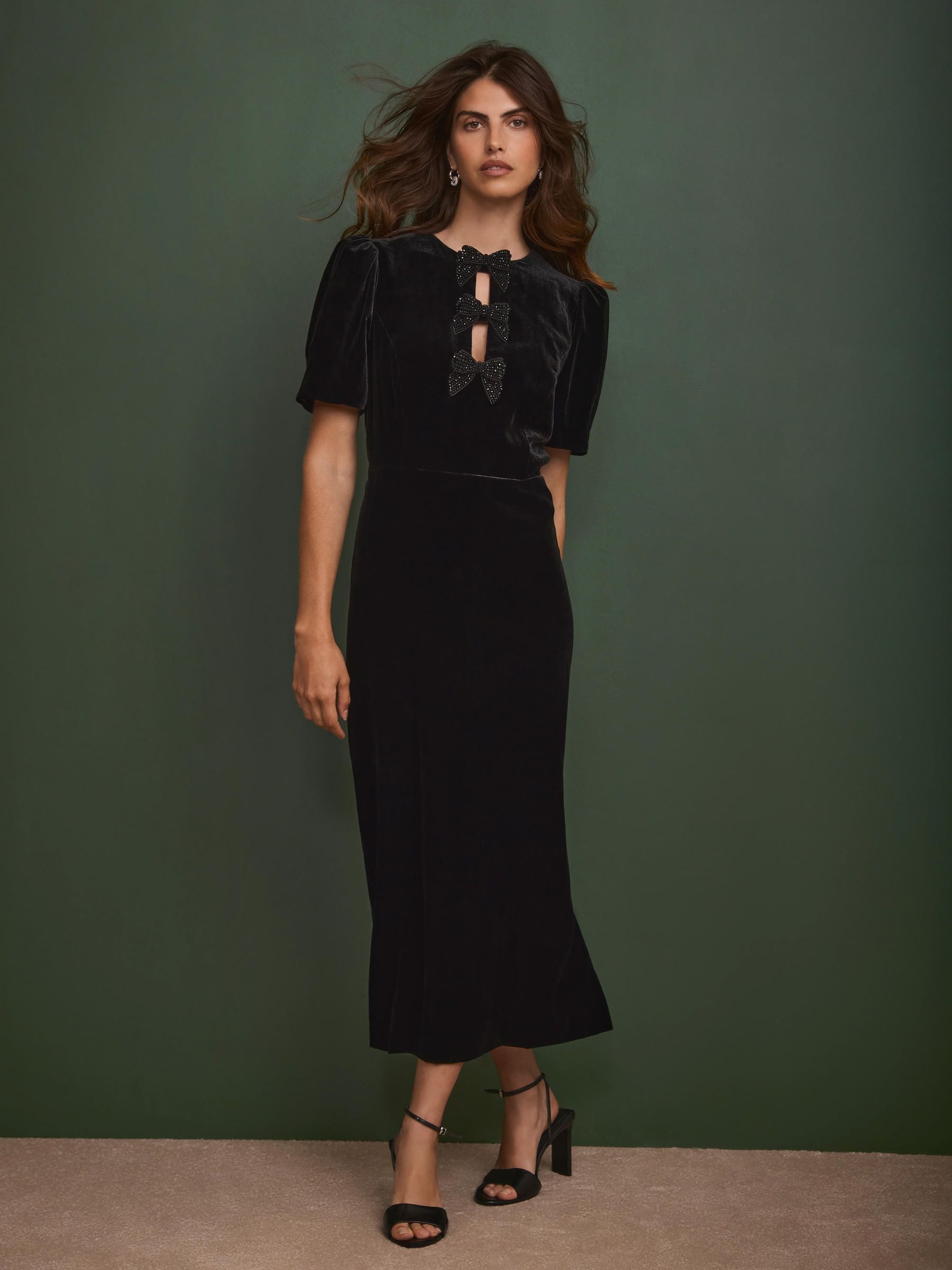 Mint Velvet Velvet Bow Midi Dress