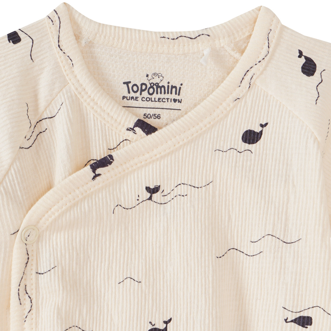Topomini Newborn Wickelbody mit Wal-Print creme