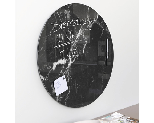 Zwart marmeren glazen magneetbord, Ø 50cm