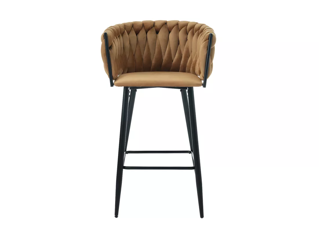Lot de 4 Tabourets de bar - tissu en velours - pieds en métal - Marron