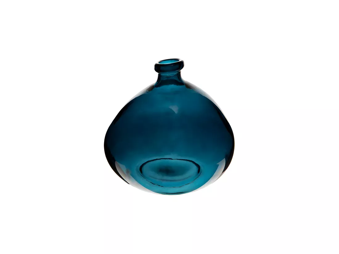 Vase rond en verre recyclé Bleu orage H 23 cm