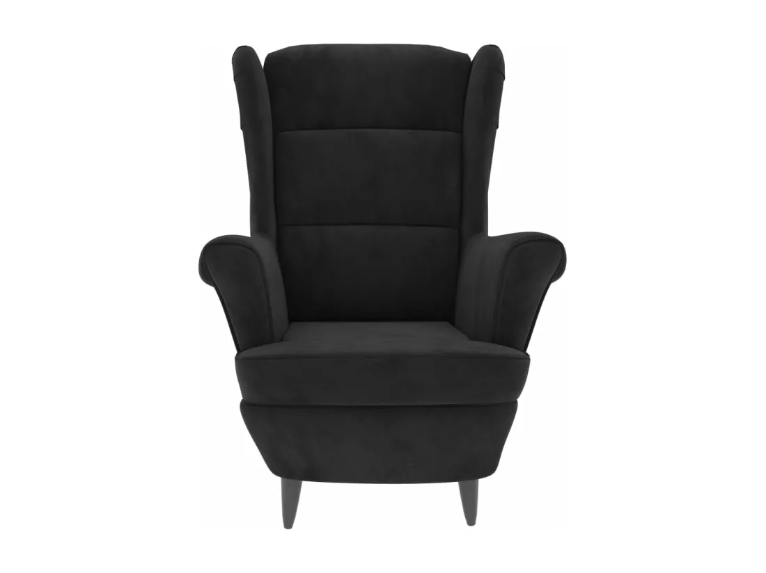 Fauteuil à oreilles avec tabouret noir velours