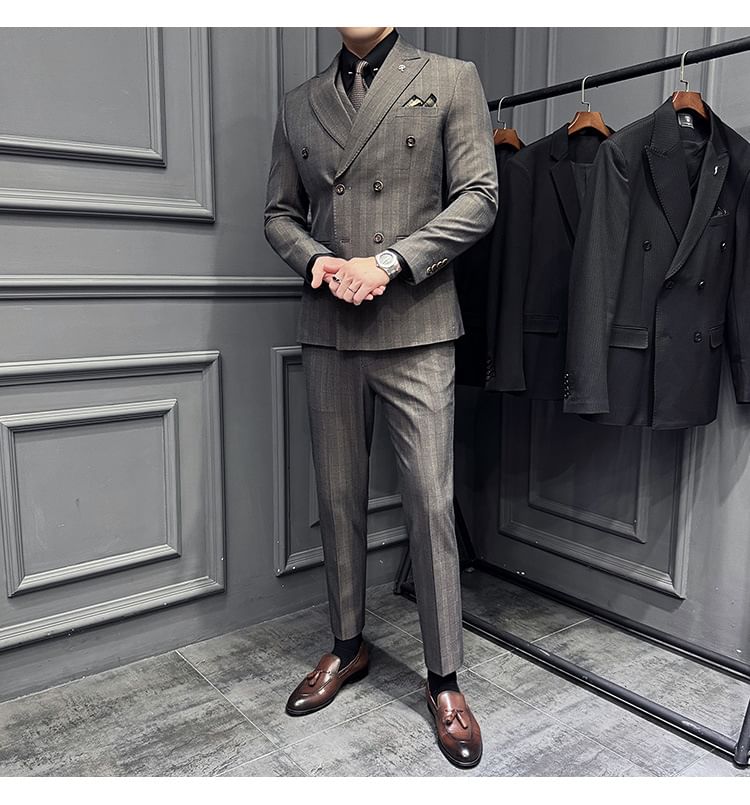 Lefitt - Set: Dubbelrijs gestreepte blazer + vest + pantalon