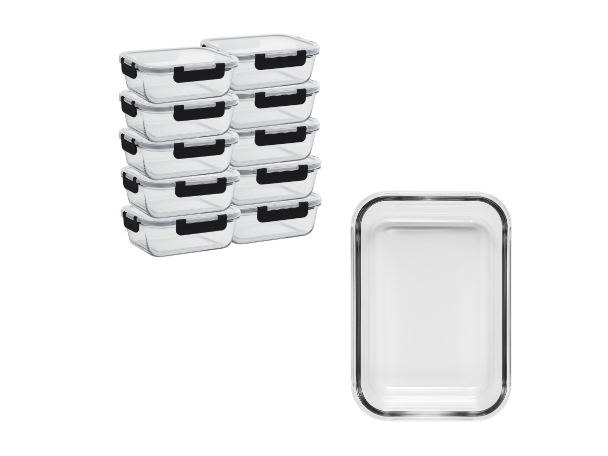 Aviro 1 liter glazen vershoudbak - Set van 10
