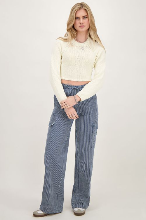 Blauw gestreepte cargo wide leg broek
