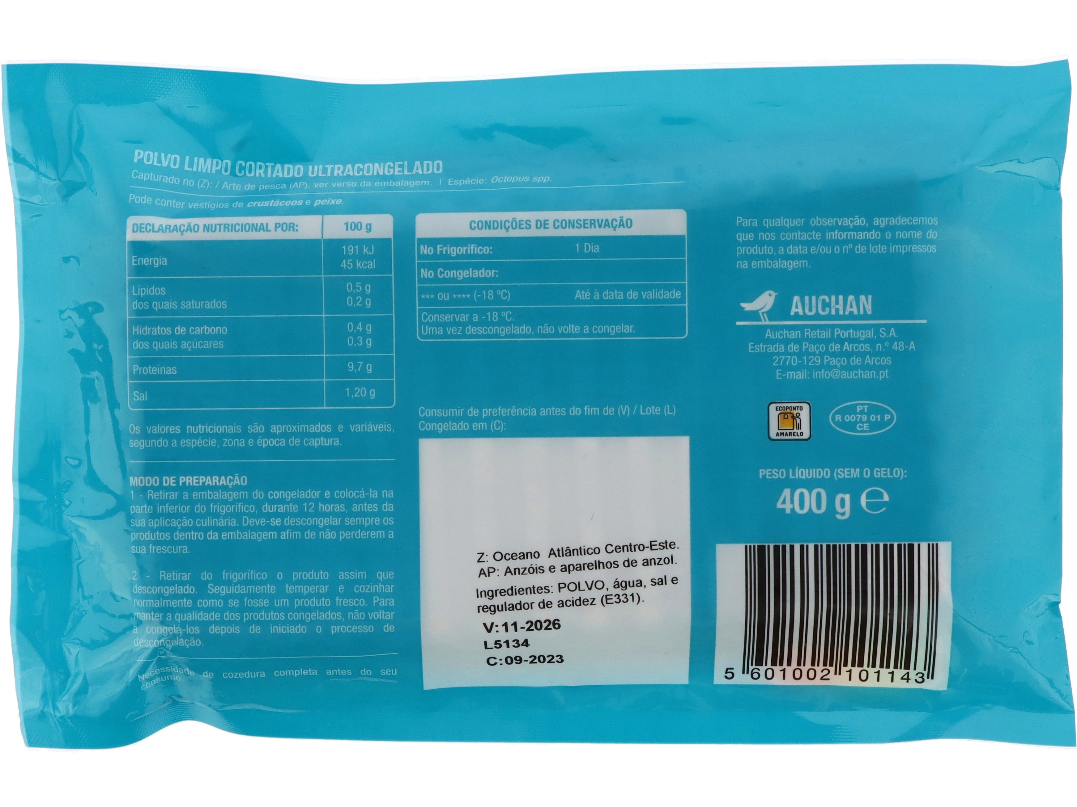 POLVO AUCHAN LIMPO CORTADO 400G