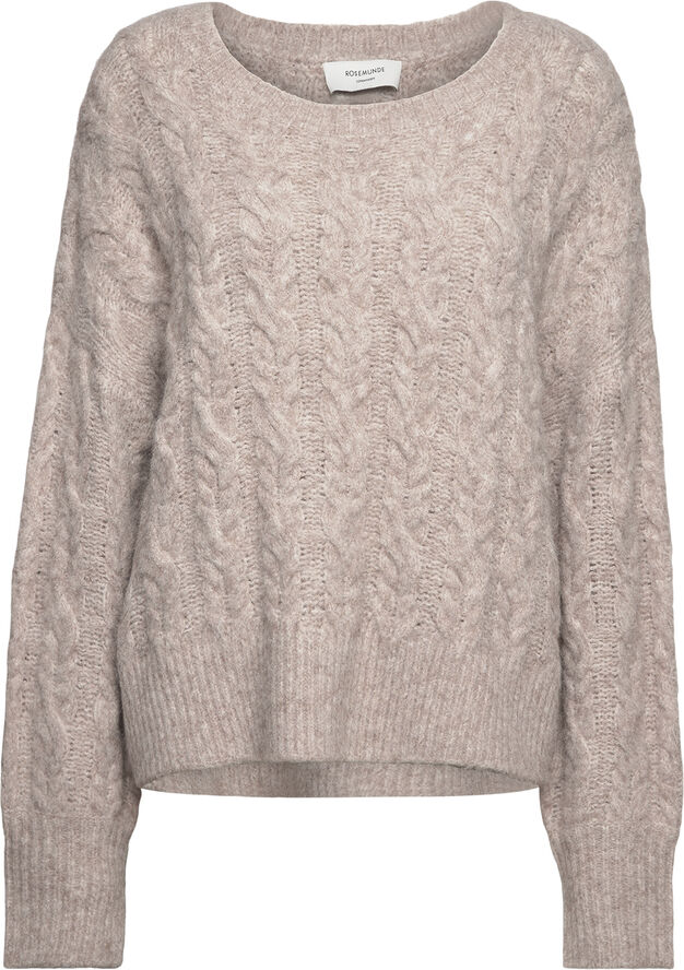 Rosemunde Cable knit O-neck Light brown melange