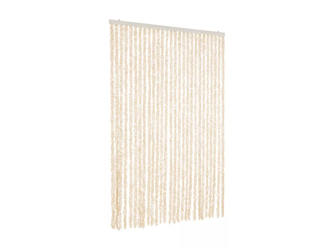 Rideau anti-mouches beige et blanc 118x220 cm chenille