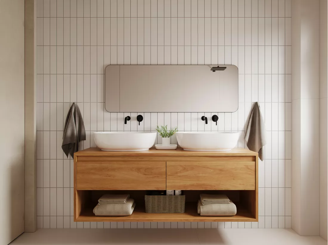 Miroir de salle de bain rectangle contour noir - 140x50 cm - DEMETRIA