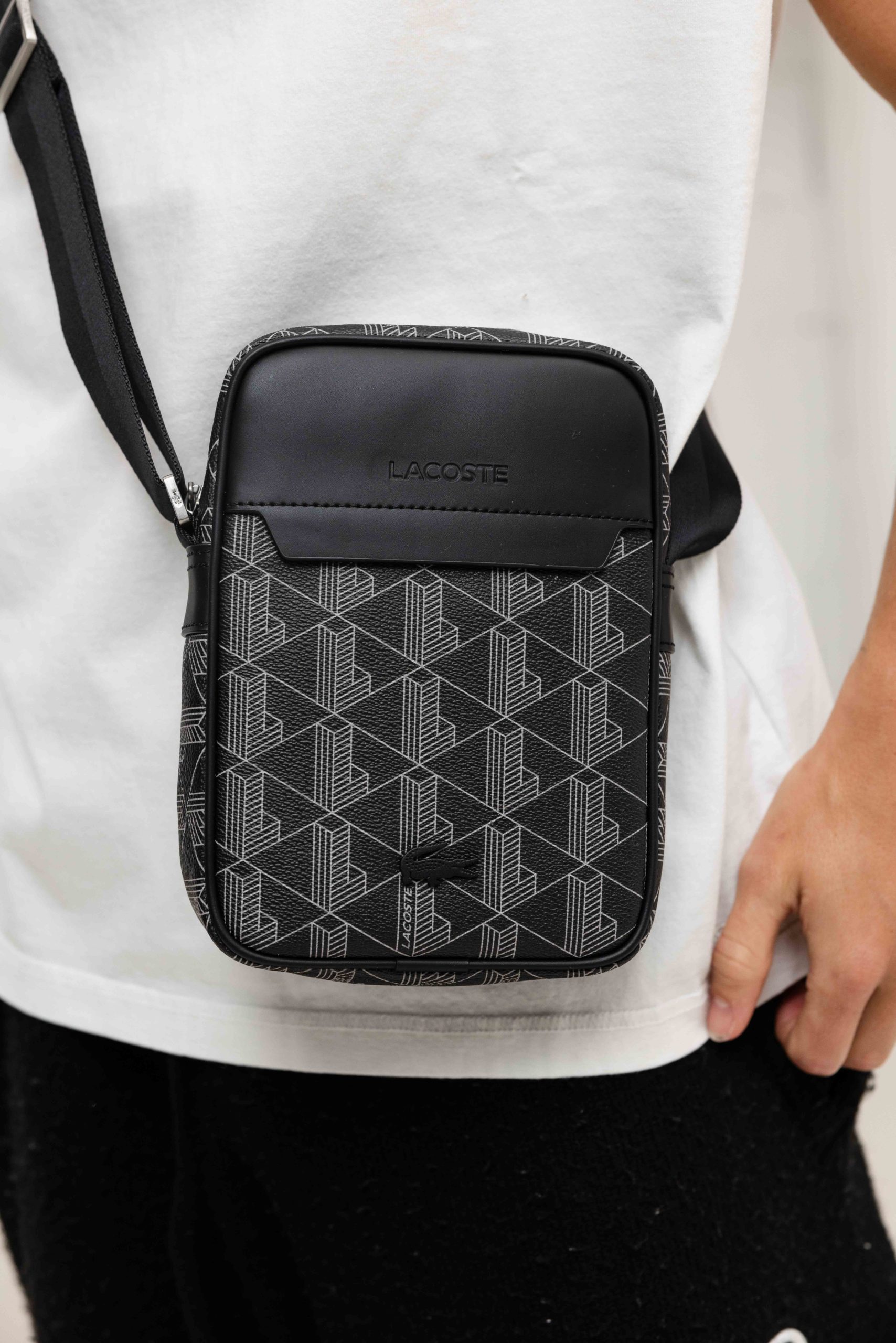 Lacoste Monogram Crossover Tas Heren Zwart/Grijs