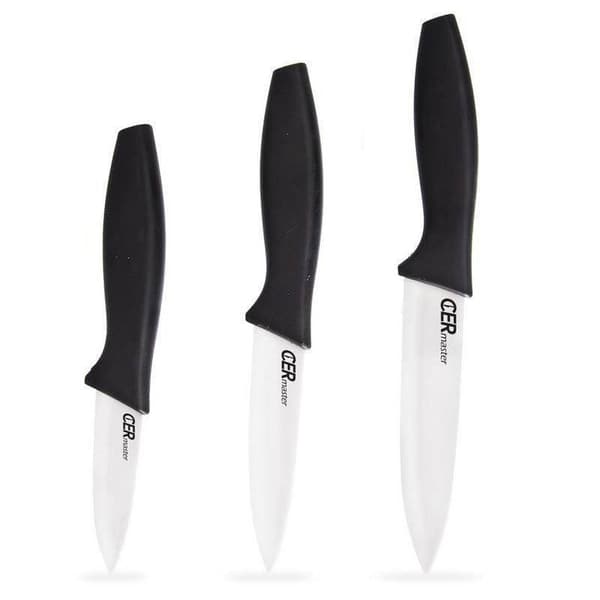 Sett med 3 keramiske kniver med ergonomiske sklisikre håndtak