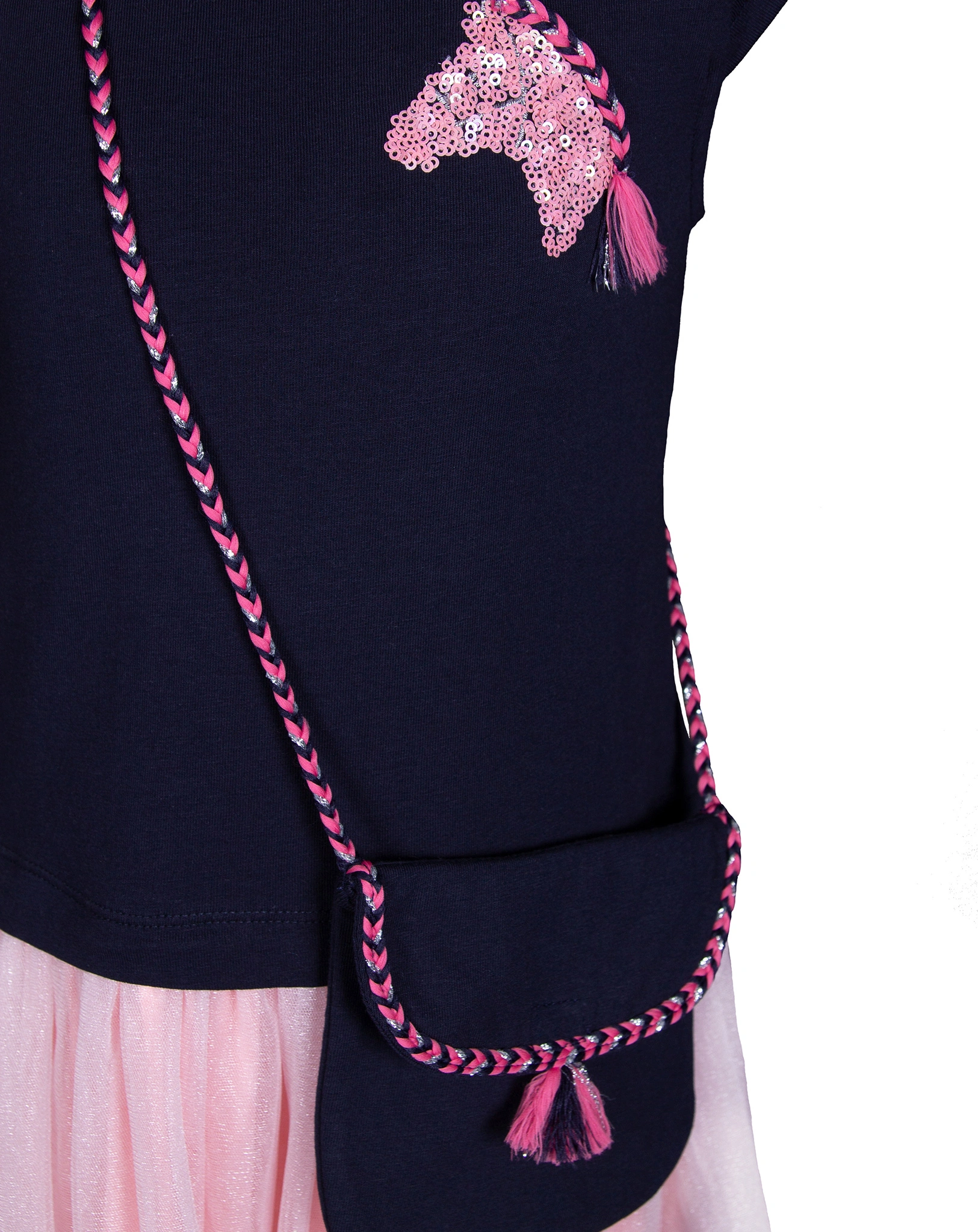Kurzarm-Kleid PAILLETTEN UNICORN mit Tasche in navy