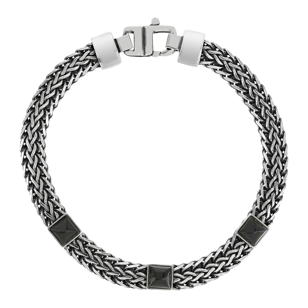 Bracelet argent 925 tressé onyx carrés 21cm