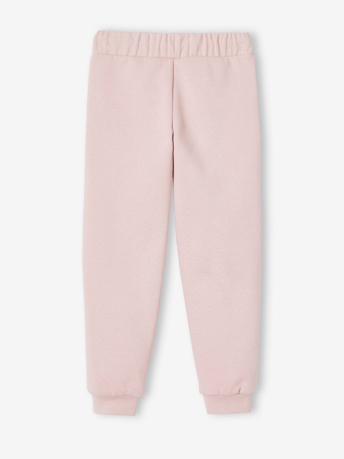 Calça de moletom para meninas, lisa, azul médio com estampas.