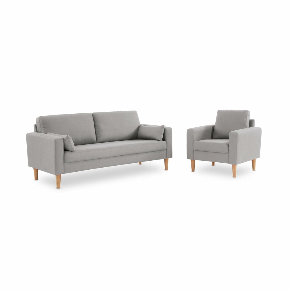 Fauteuil scandinave en tissu gris clair - bjorn - canapé 1 place fixe droit pieds bois