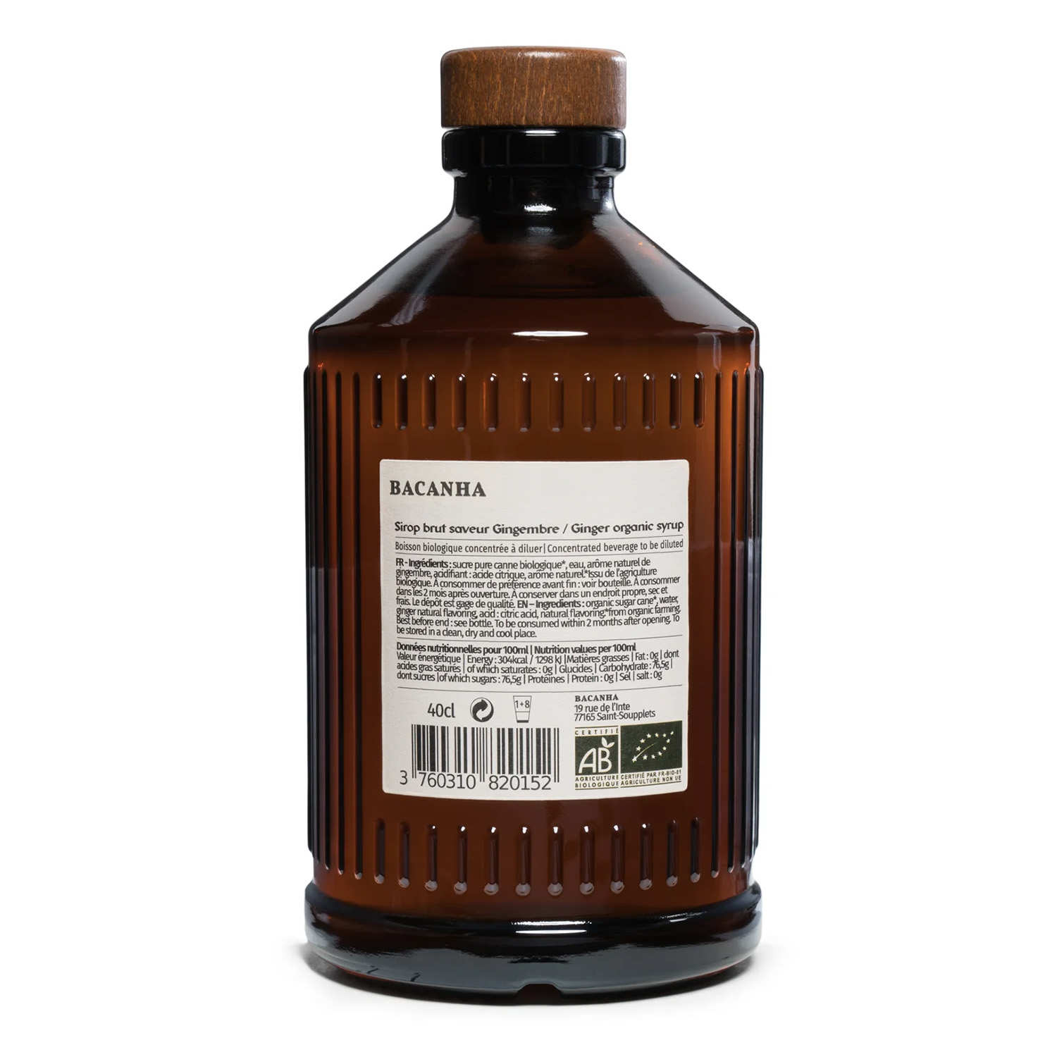 Sirop de gingembre brut bio - Bacanha