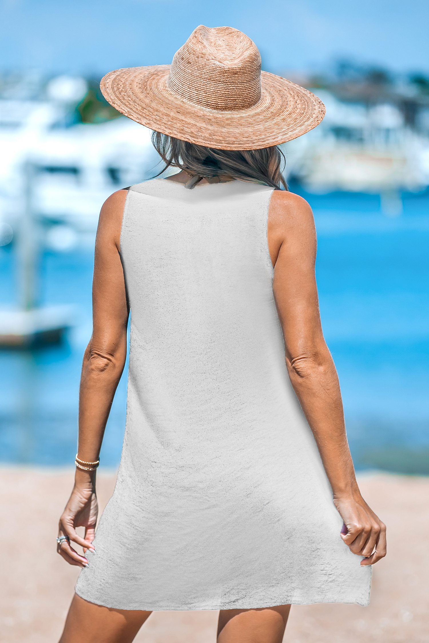Robe mini cover up sans manches à col en V