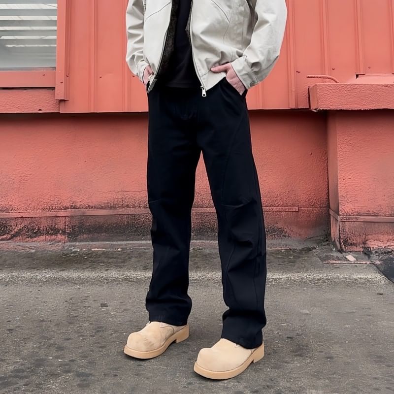 blastealle - Mid Rise Plain Straight Leg Pants